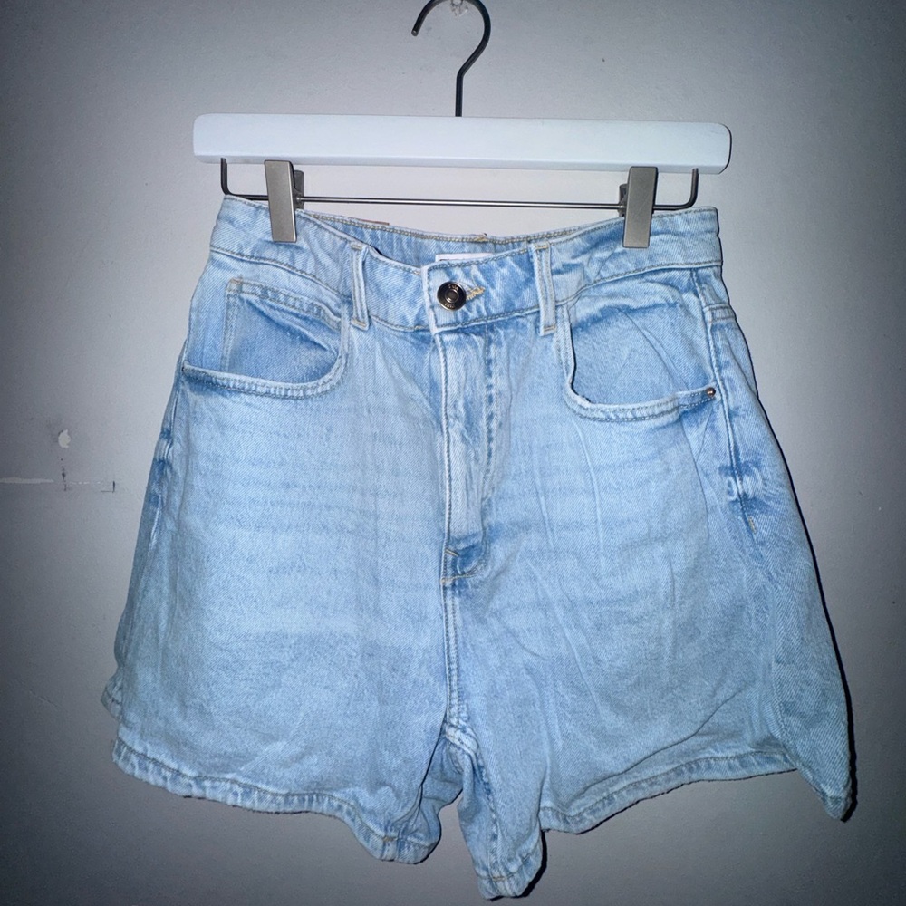 Zara Light Blue High-Waist Denim Shorts